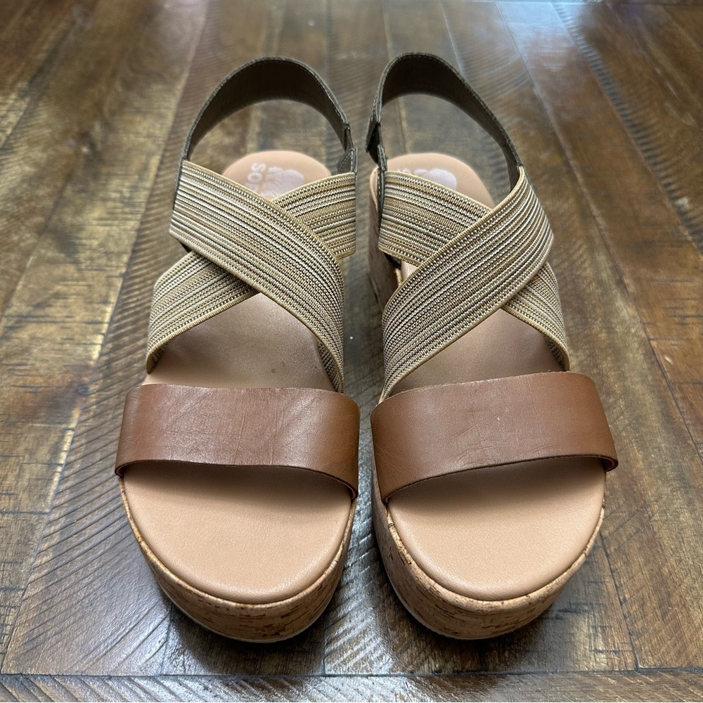 Sorel Cameron Flatform Slingback Sandal - Size 8 - Tan/Olive Green - Picture 6 of 11